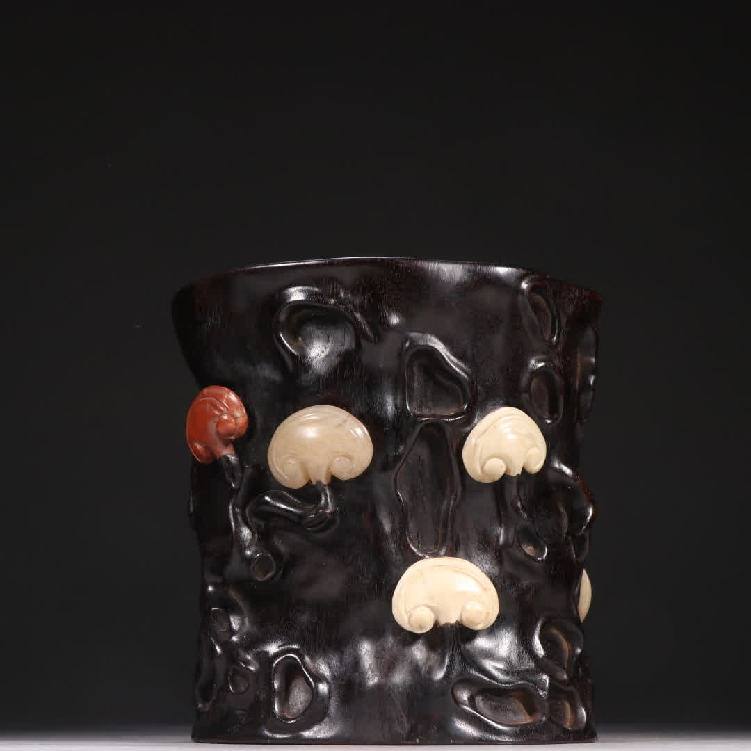 One is a rosewood brush pot with Shoushan stone and lingzhi mushroom (1 of 9)