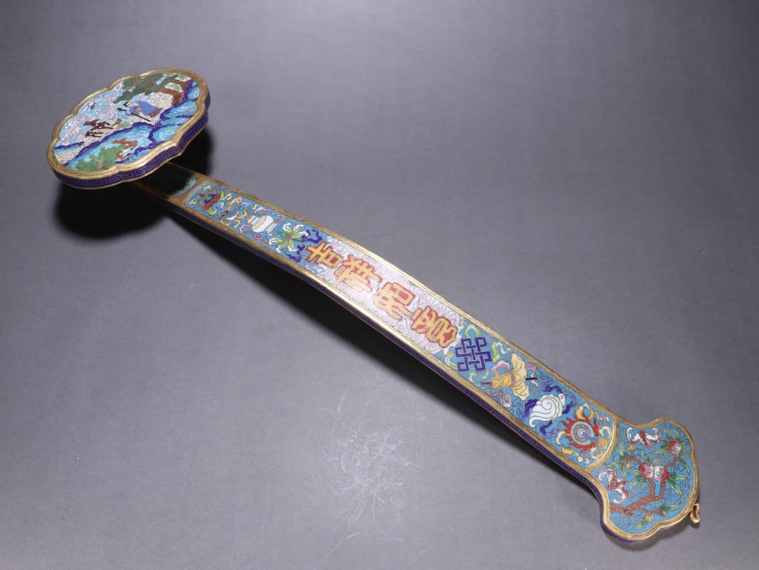 A Qing Dynasty gilt bronze cloisonne for good fortune: Qing Dynasty Gilt Bronze cloisonne for Auspicious and Perfect Wishes SIZE: L:52.7cm W:13.3cm W:2870g (The Dimensions Of All Batches Are Manually Measured.If You Need More Detailed Information, Please