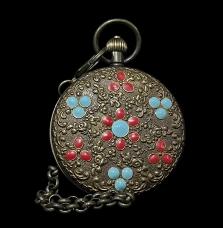A late Qing dynasty double-leaf pure copper pocket watch: Late Qing Dynasty double-leaf pure copper pocket watch SIZE: D:55mm (The Dimensions Of All Batches Are Manually Measured.If You Need More Detailed Information, Please Contact Our Customer Service Befo