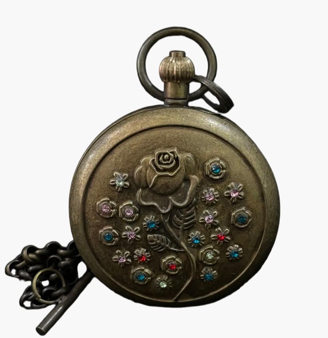 A late Qing dynasty double-leaf pure copper pocket watch: Late Qing Dynasty double-leaf pure copper pocket watch SIZE: D:55mm (The Dimensions Of All Batches Are Manually Measured.If You Need More Detailed Information, Please Contact Our Customer Service Befo