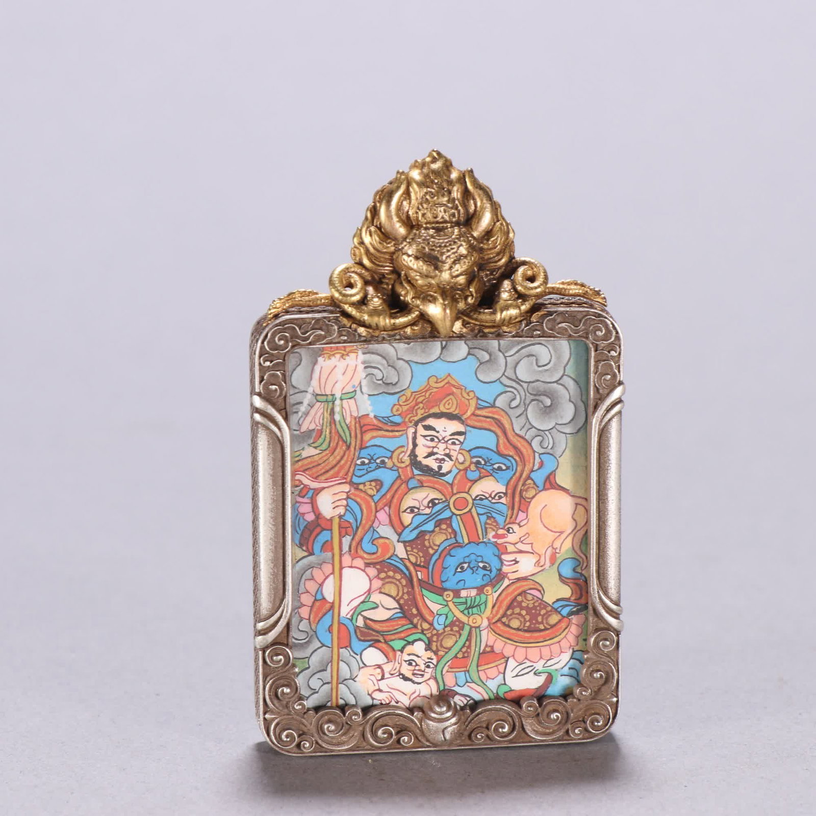 A pure silver Treasure Heavenly King Kawu Box Thangka (1 of 9)