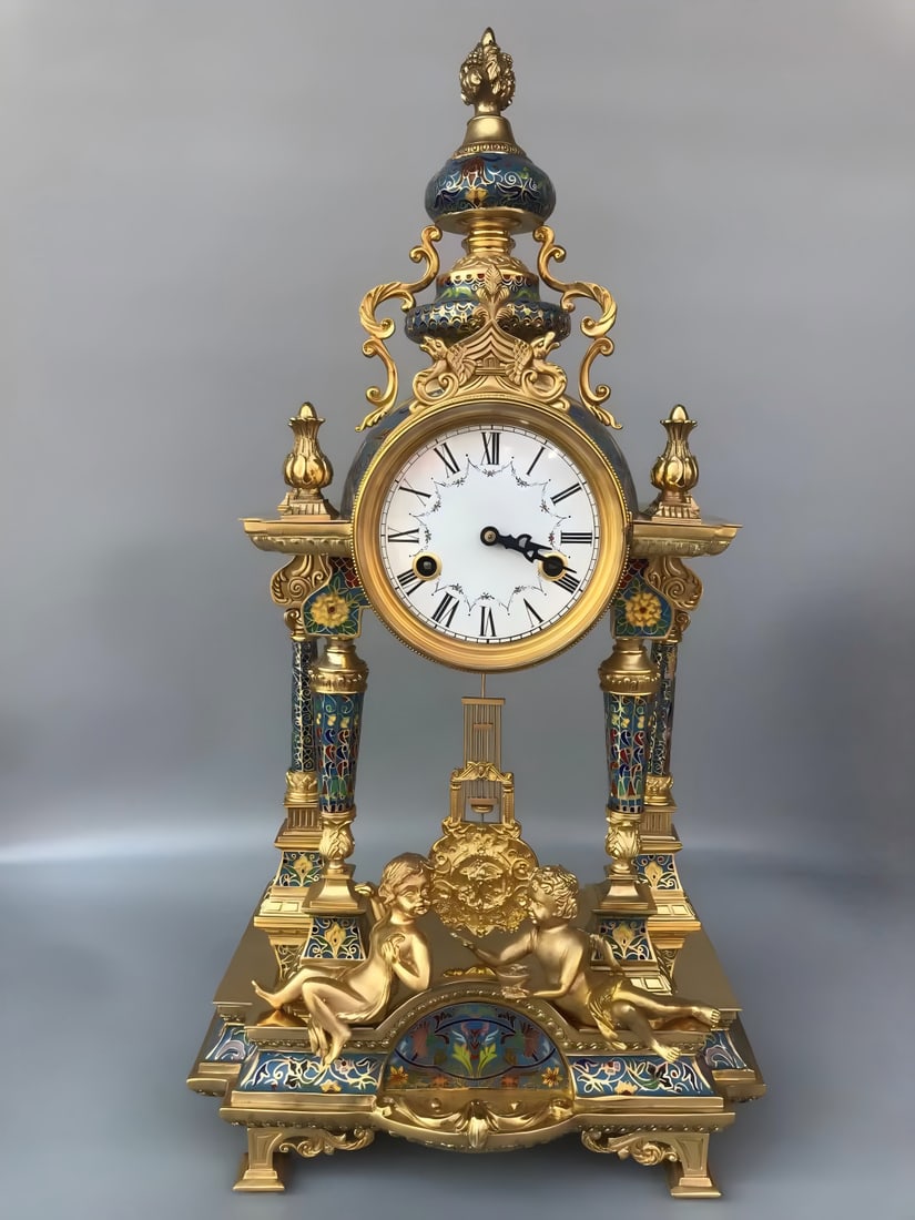 A late Qing dynasty filigree-gilt enamel bell: In the late Qing dynasty, silk-threaded gilded enamel bells SIZE: 65x33x20cm (The Dimensions Of All Batches Are Manually Measured.If You Need More Detailed Information, Please Contact Our Customer