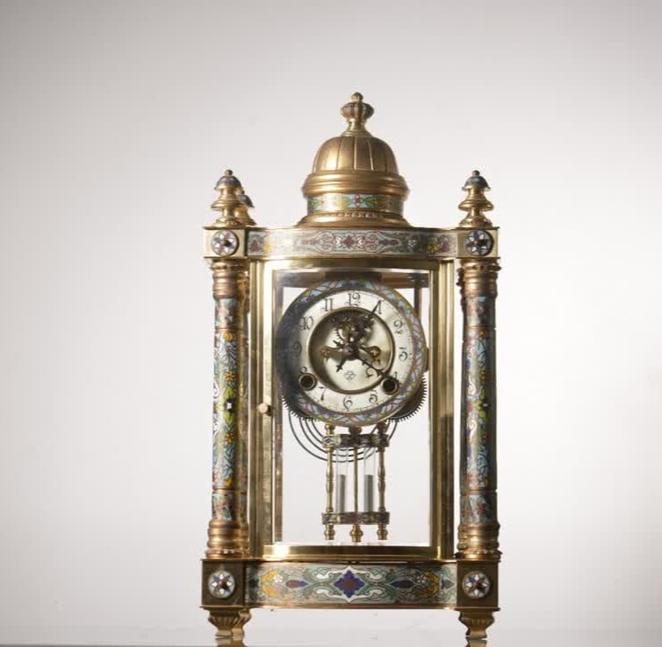 A 19th-century French bronze gilt cloisonne enamel Siming bell: 19th century France Bronze gilt cloisom enamel four-ming bell SIZE: H:43cm W:22cm (The Dimensions Of All Batches Are Manually Measured.If You Need More Detailed Information, Please Contact Our