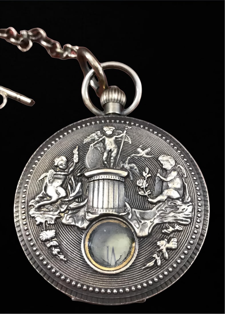 A late Qing dynasty European-style relief pocket watch: Late Qing European relief pocket watch SIZE: D:5cm (The Dimensions Of All Batches Are Manually Measured.If You Need More Detailed Information, Please Contact Our Customer Service Before Bidding.)