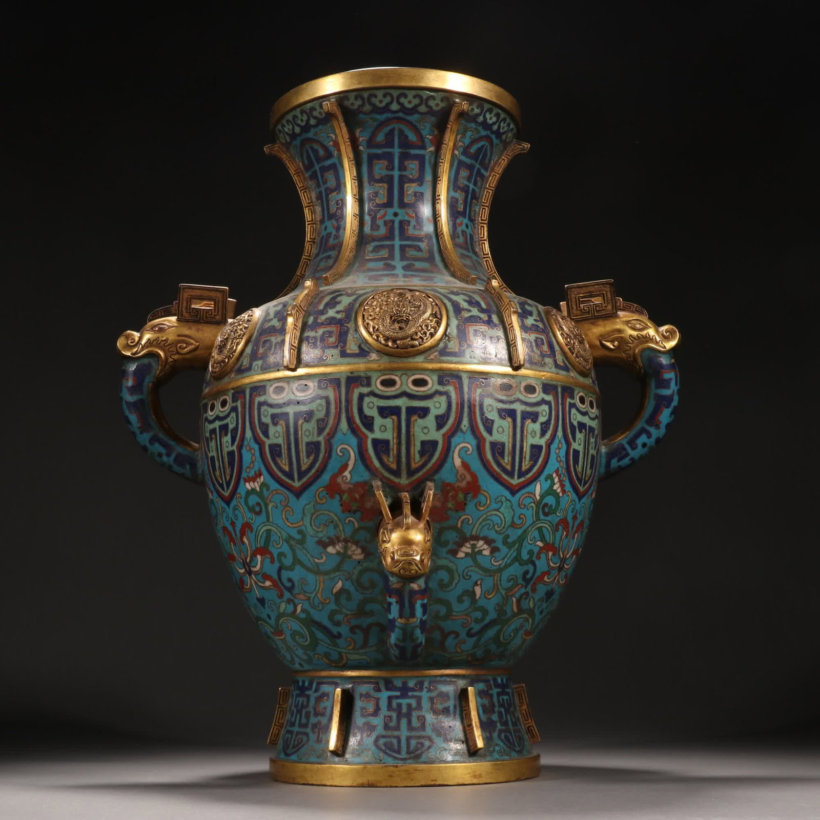 One piece from the Qing Dynasty: cloisonne blue gilt dragon-patterned zun vessel (1 of 9)