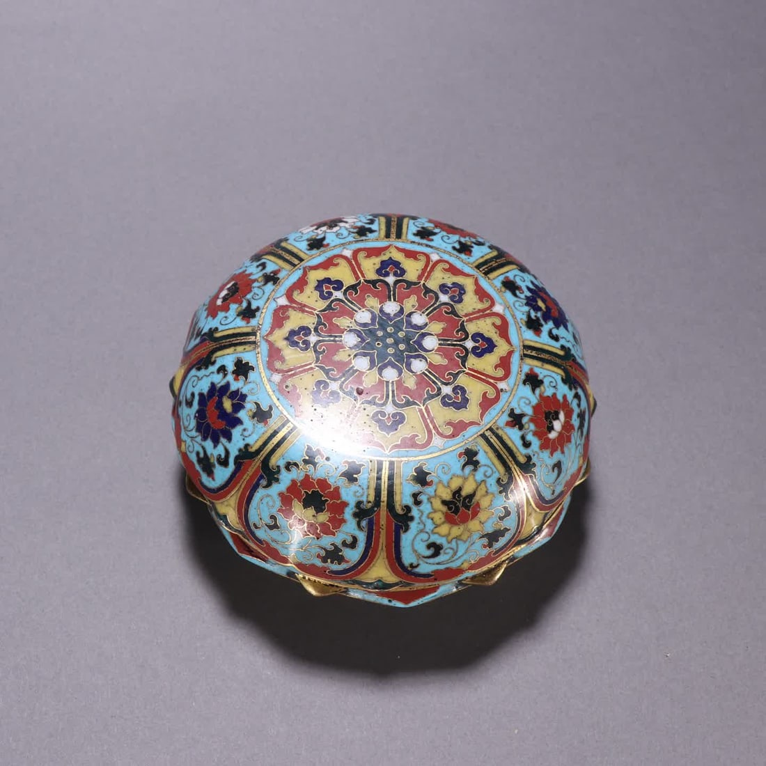 A Ming Dynasty bronze-bodied cloisonne lotus lid box (1 of 9)