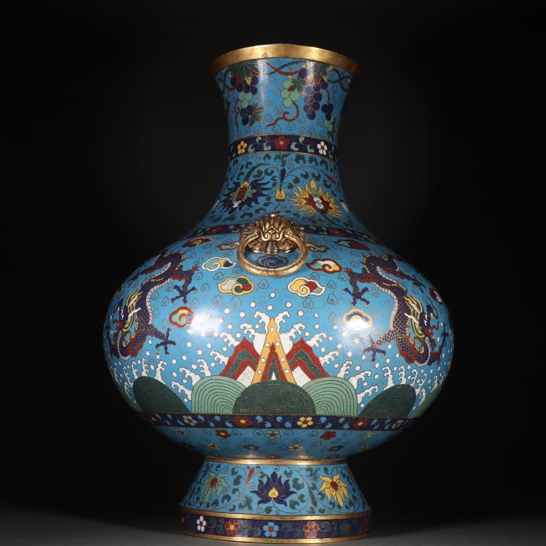 One piece: a gilt copper cloisonne dragon pattern double ear ring vase - 4