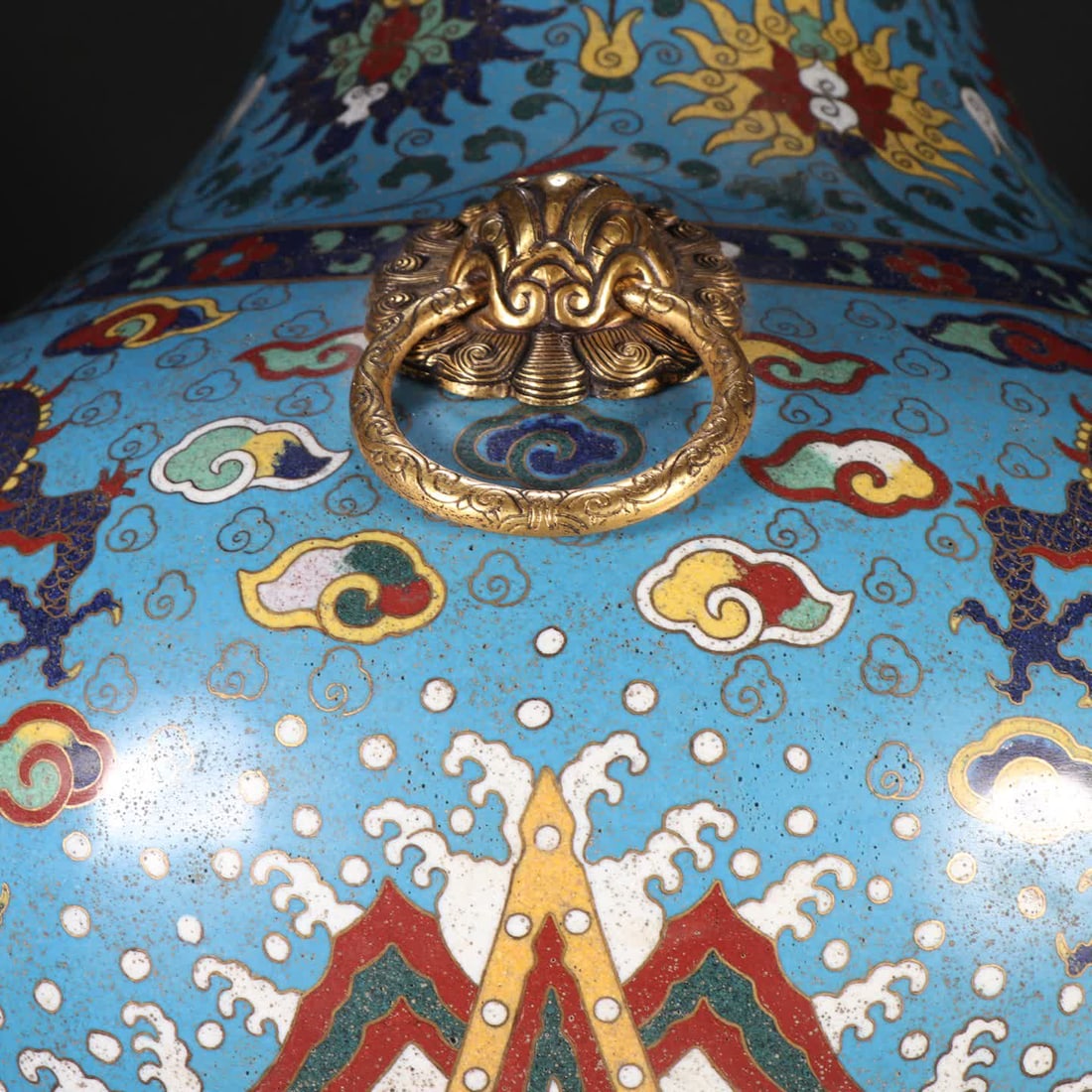 One piece: a gilt copper cloisonne dragon pattern double ear ring vase - 5