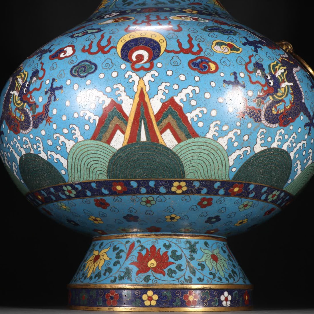 One piece: a gilt copper cloisonne dragon pattern double ear ring vase - 7