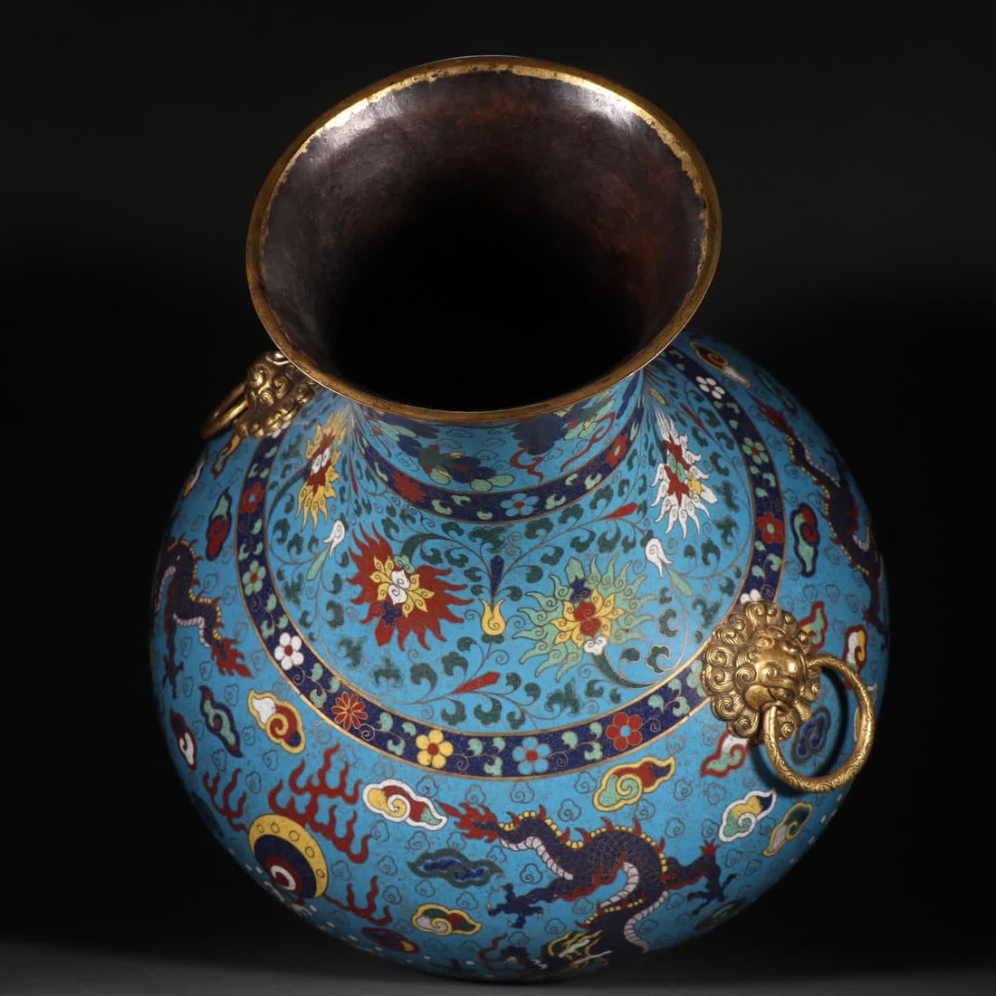 One piece: a gilt copper cloisonne dragon pattern double ear ring vase - 8