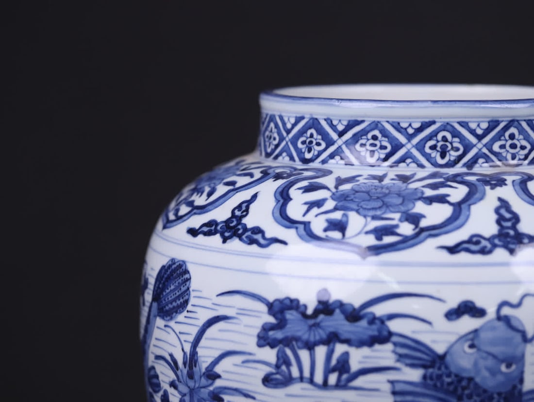 A large Ming dynasty jar with blue-and-white fish and algae patterns - 10