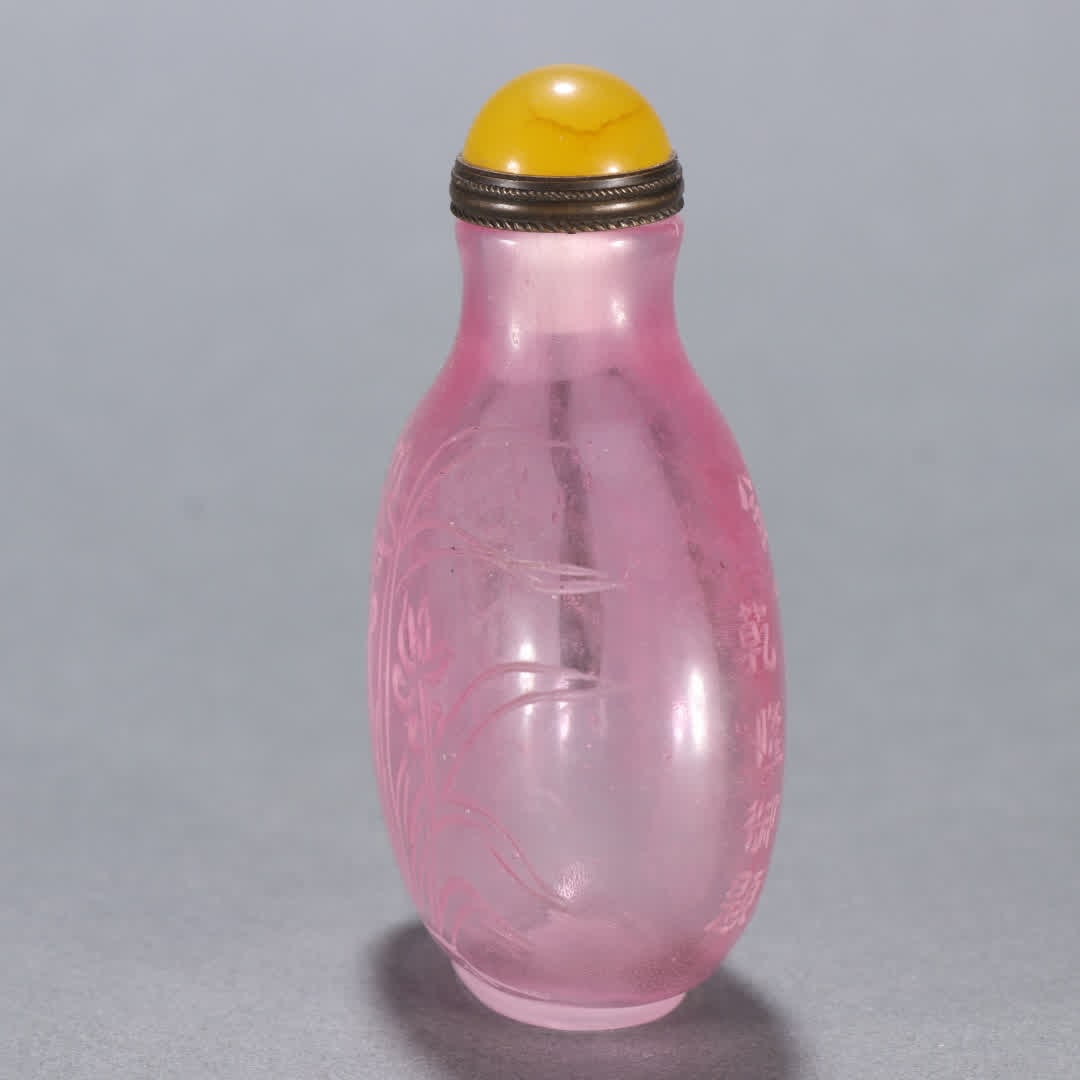 A Qing Dynasty glass orchid-patterned snuff bottle - 4
