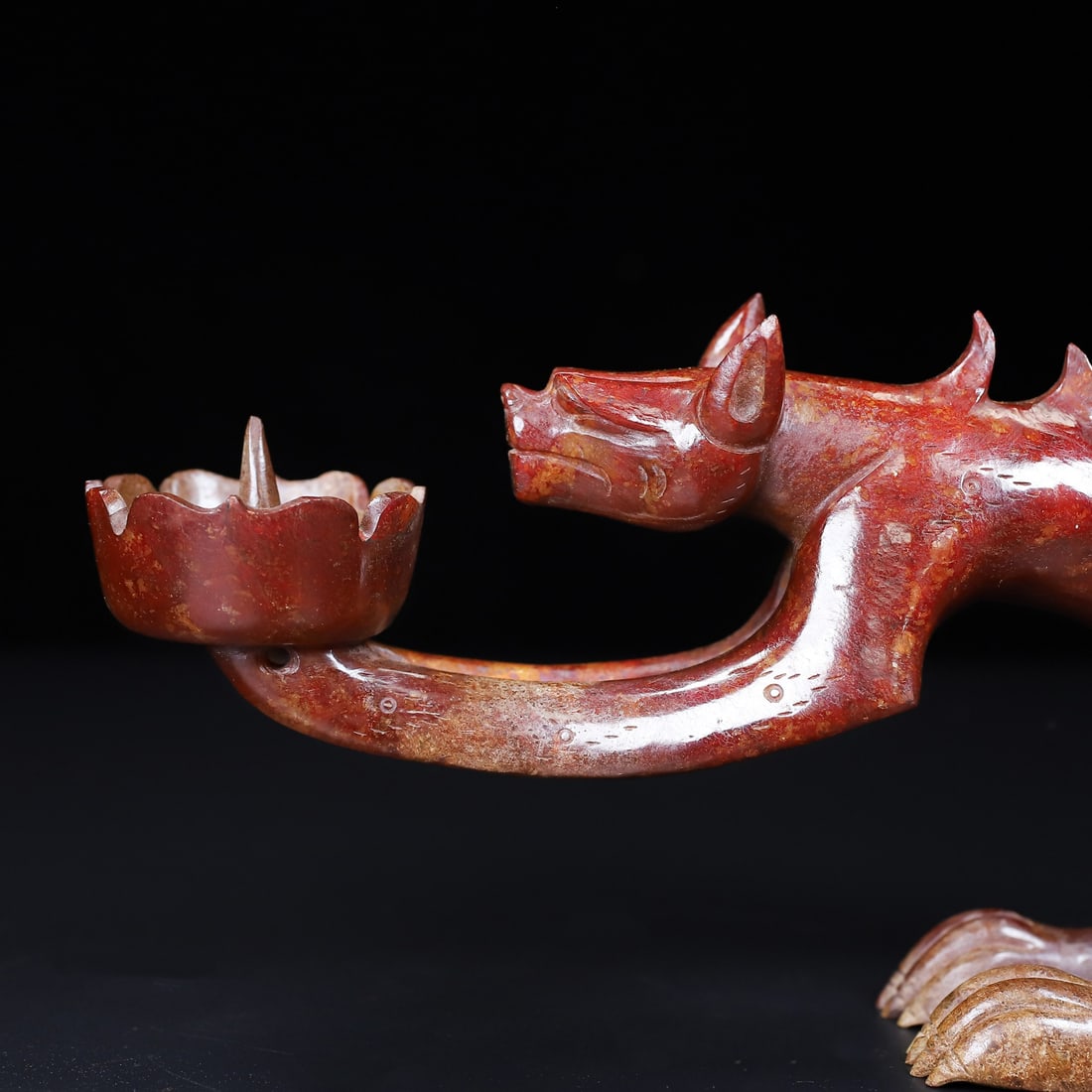 An Exquisite White Jade Auspicious Beast-Shaped Candlestick - 7