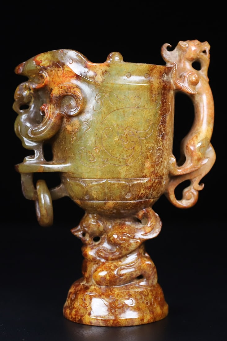 An Exquisite White Jade Dragon and Phoenix Pattern Cup (1 of 10)