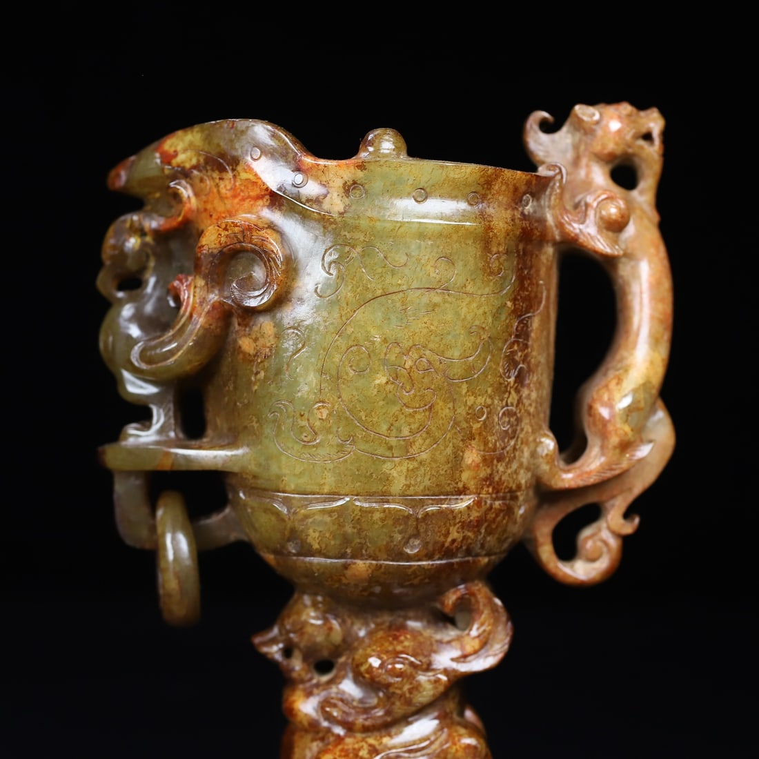 An Exquisite White Jade Dragon and Phoenix Pattern Cup - 2