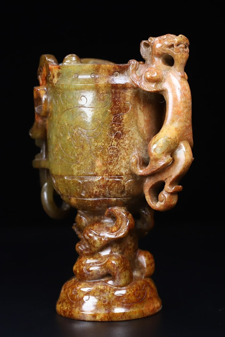 An Exquisite White Jade Dragon and Phoenix Pattern Cup - 4