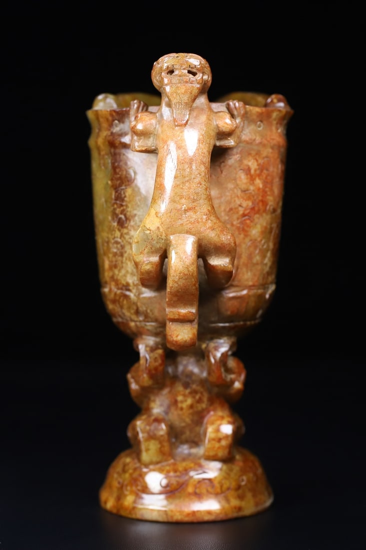 An Exquisite White Jade Dragon and Phoenix Pattern Cup - 5