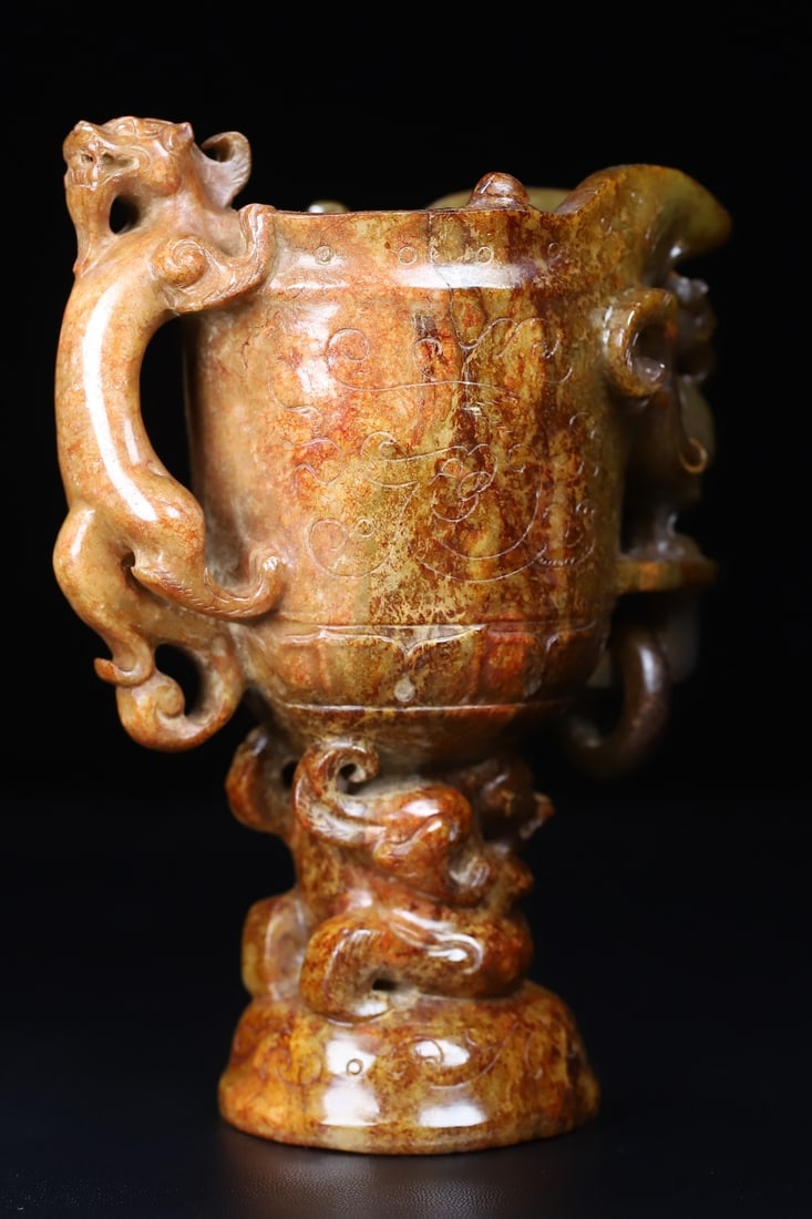 An Exquisite White Jade Dragon and Phoenix Pattern Cup - 6