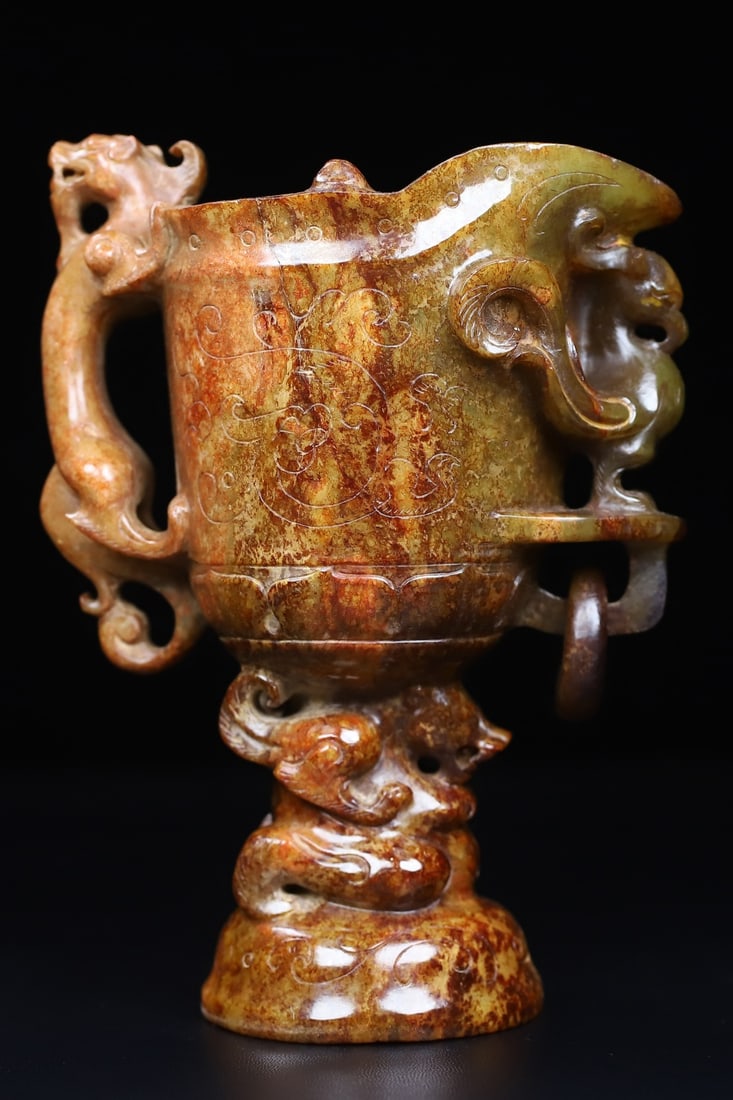 An Exquisite White Jade Dragon and Phoenix Pattern Cup - 7