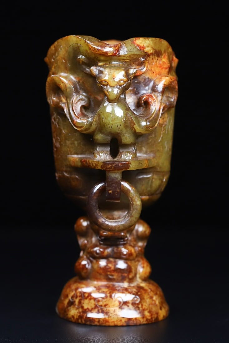 An Exquisite White Jade Dragon and Phoenix Pattern Cup - 9