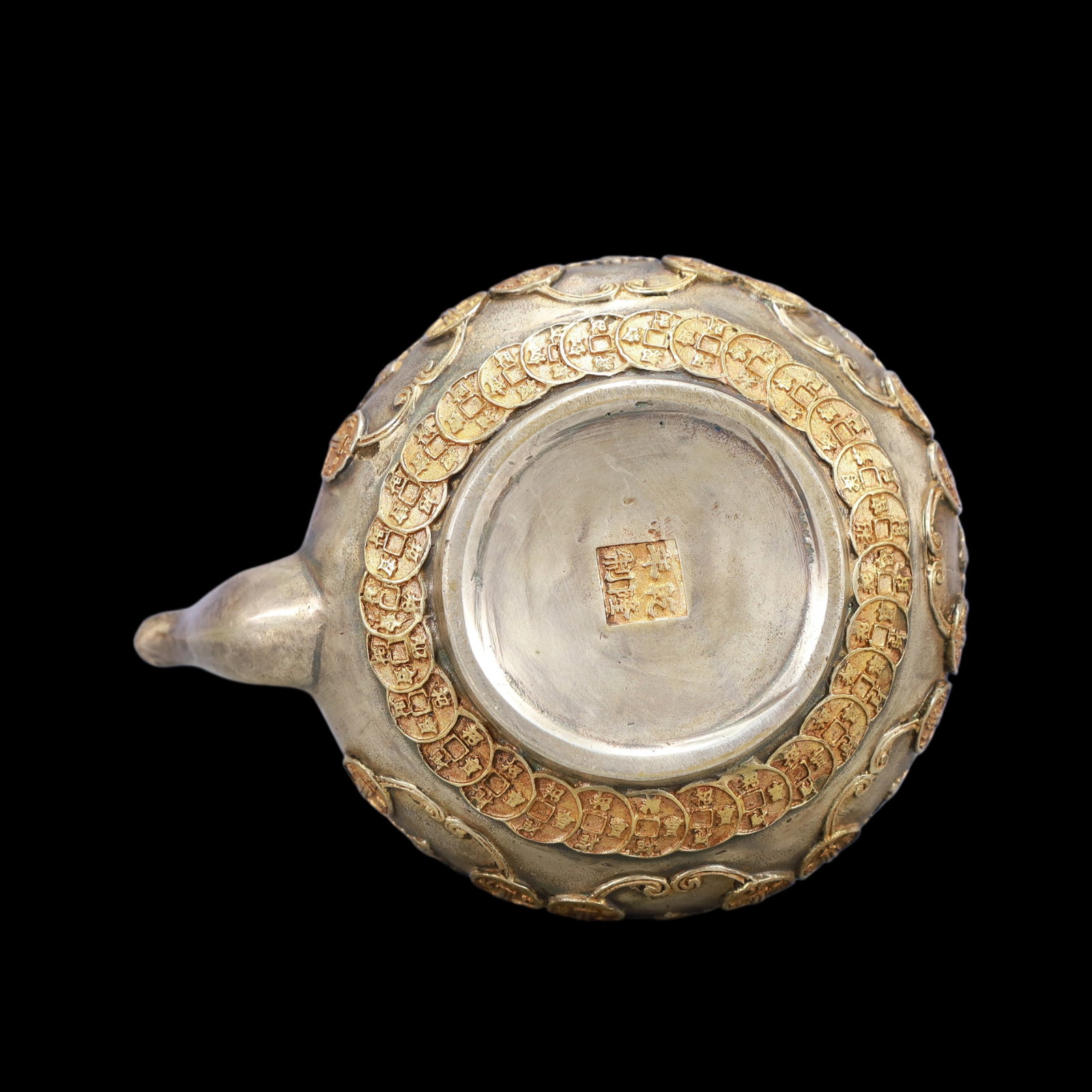 A Exquisite Gilt Silver Bats and Peach Pattern Teapot - 8