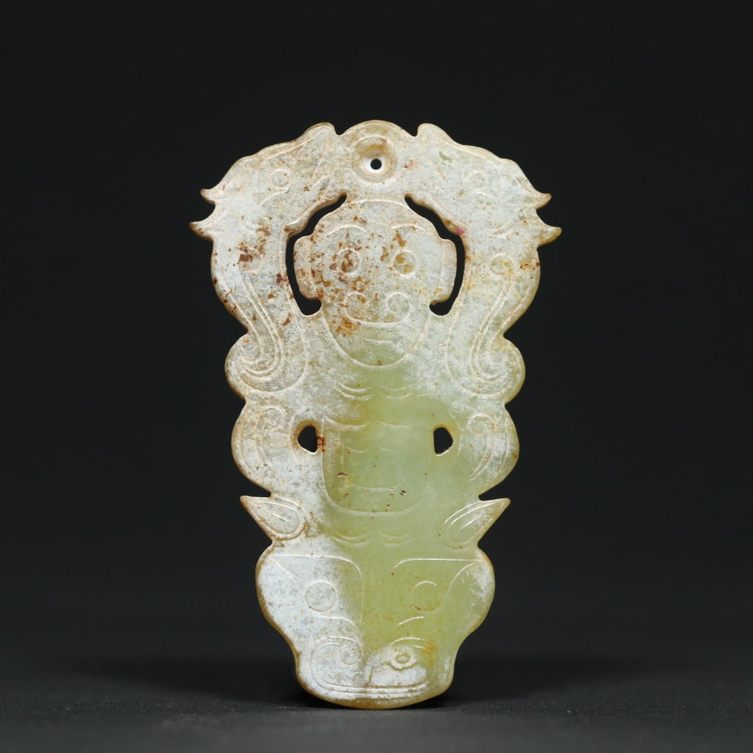 An Exquisite White Jade Beast-Face Pattern Dragon Pattern Pendant: An Exquisite White Jade Beast-Face Pattern Dragon Pattern Pendant W.Zhou , China Size:7.5cmx4.8cmx0.6cm Weight:36.4g (The Dimensions Of All Batches Are Manually Measured.If You Need More Detailed Info