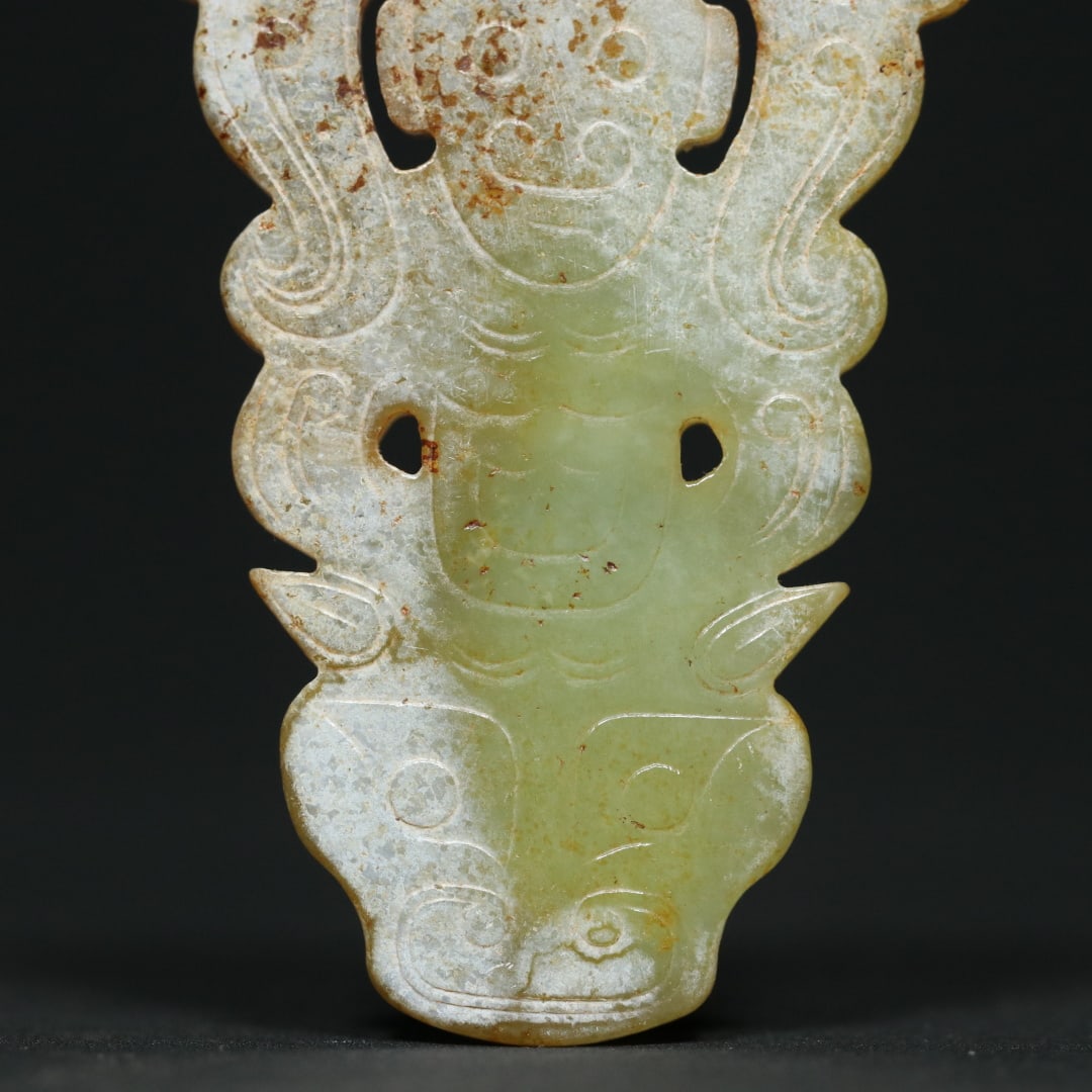 An Exquisite White Jade Beast-Face Pattern Dragon Pattern Pendant - 7