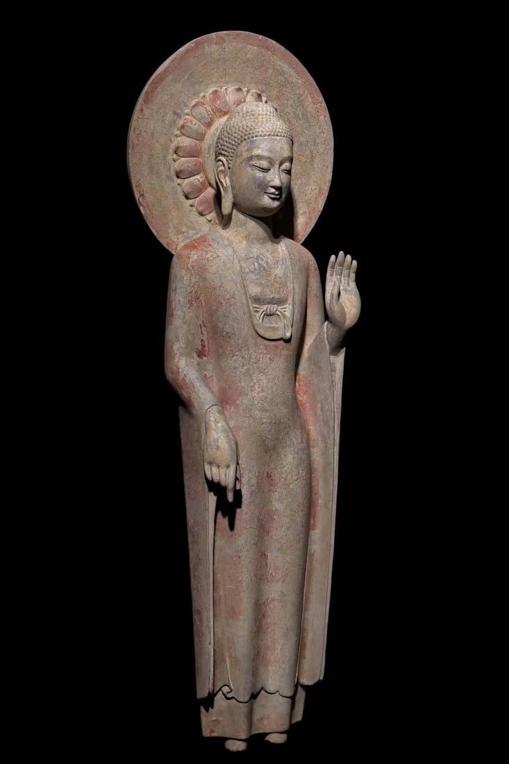 An Exquisite Limestone Painted Color Buddha Statue - 2