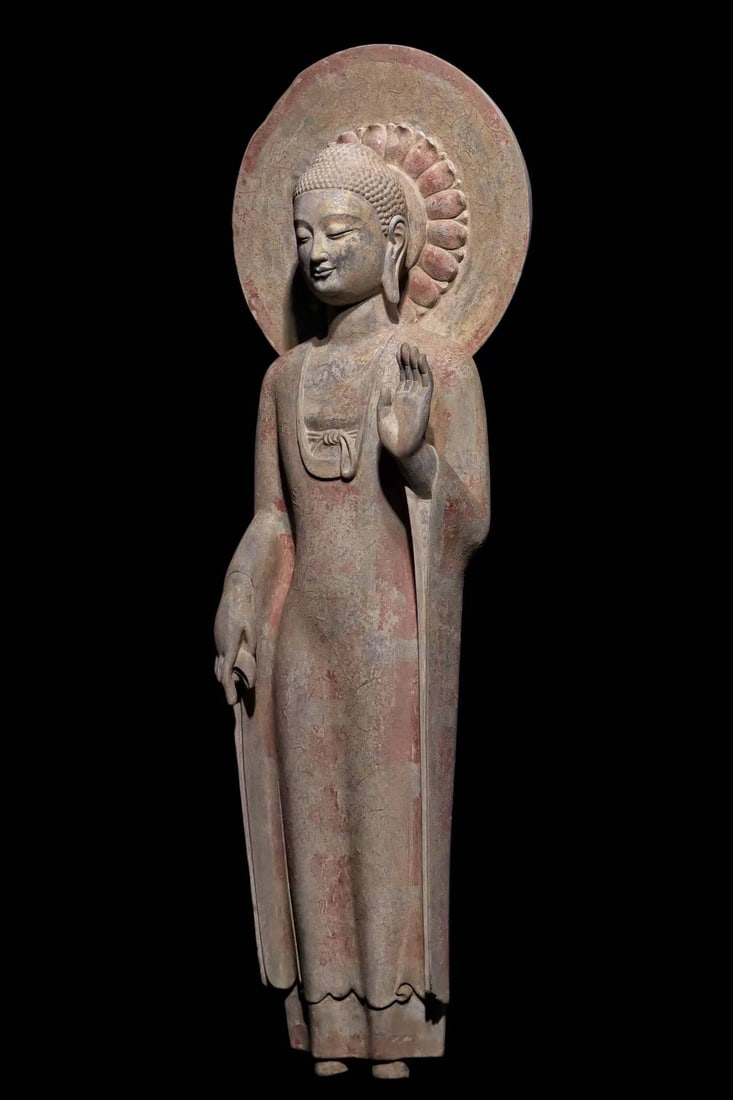 An Exquisite Limestone Painted Color Buddha Statue - 3