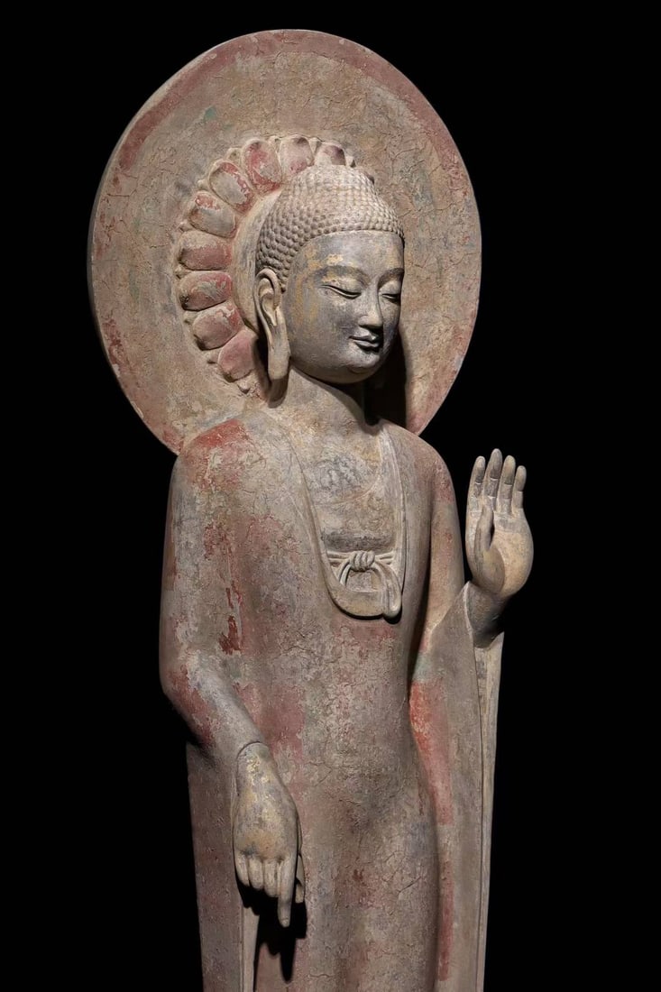 An Exquisite Limestone Painted Color Buddha Statue - 7