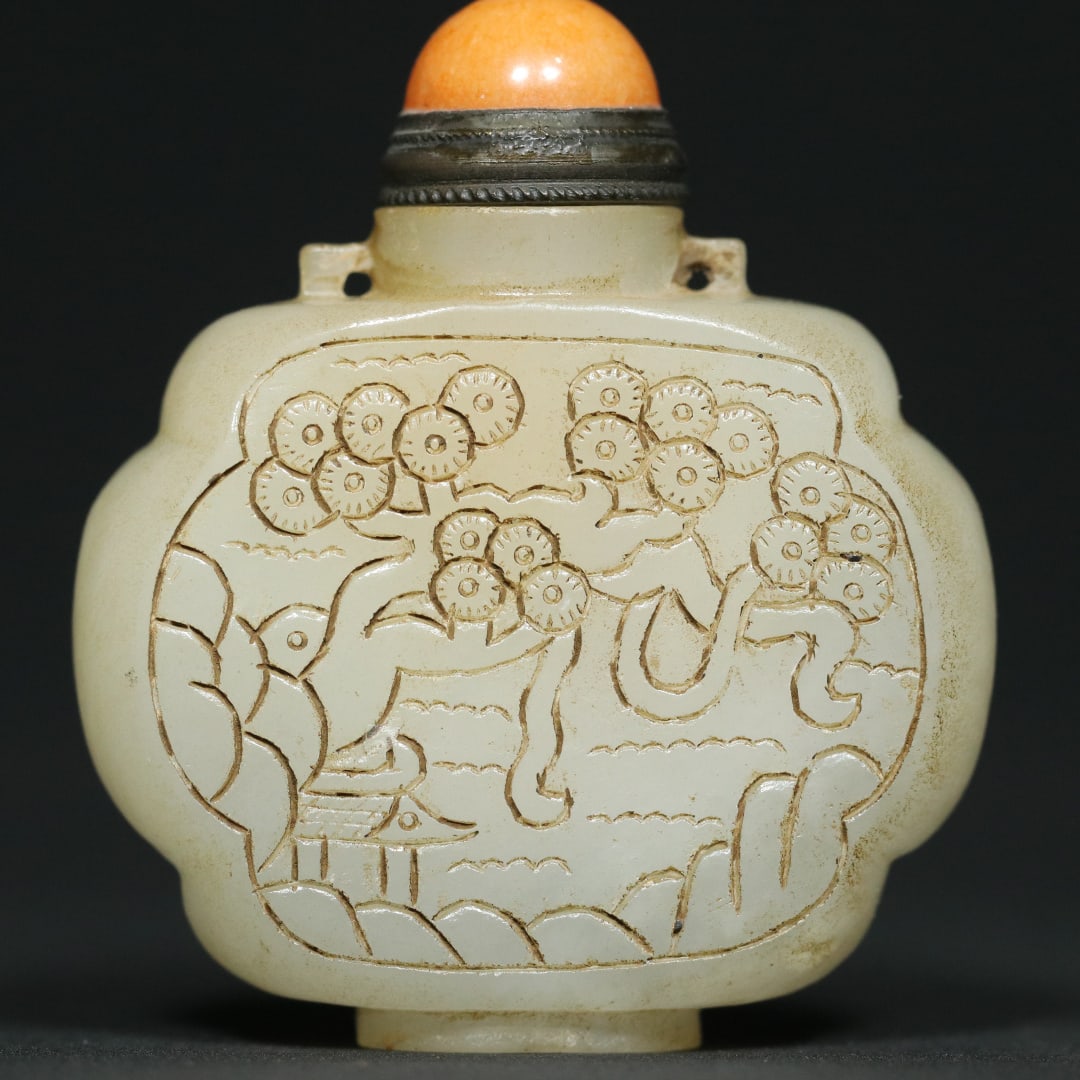 An Exquisite White Jade Pine Pattern Snuff Bottle - 6
