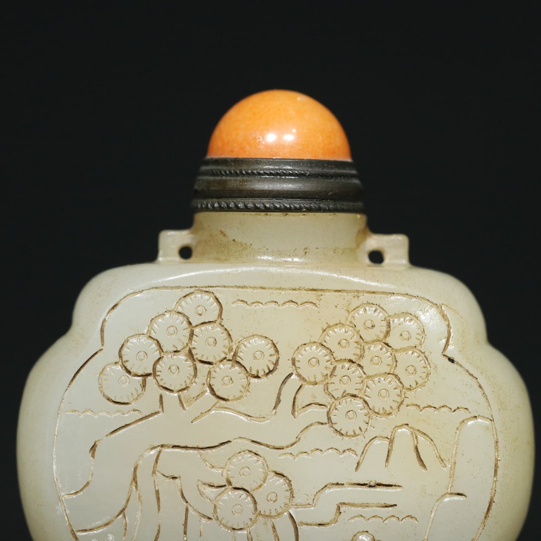 An Exquisite White Jade Pine Pattern Snuff Bottle - 7