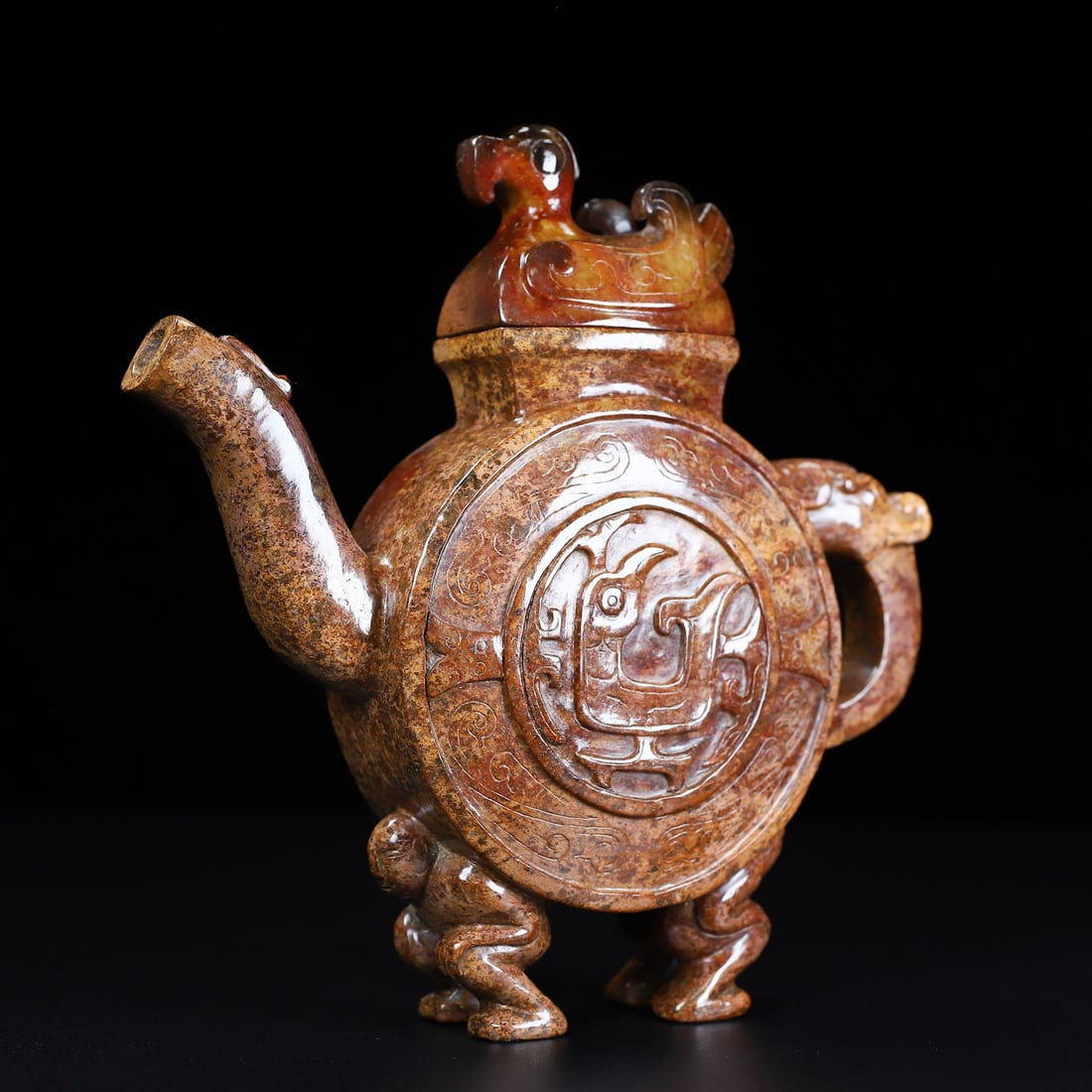 An Exquisite White Jade Bird Pattern Ewer - 8