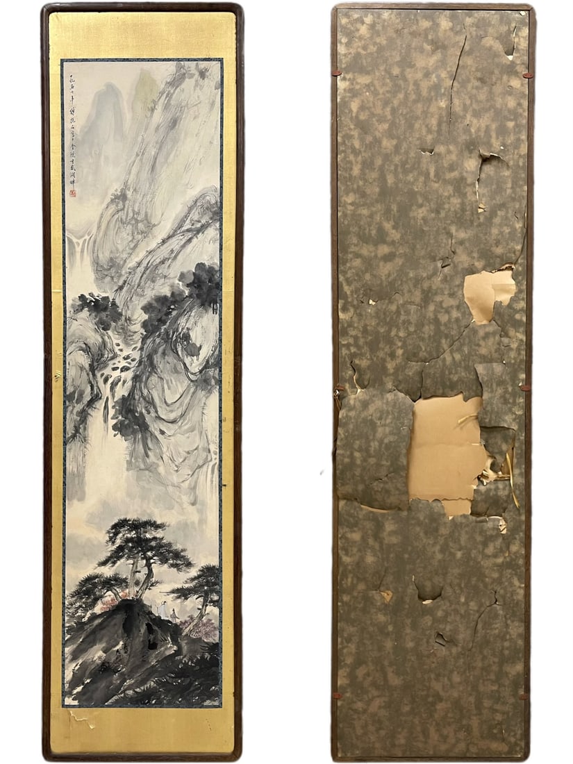 A Chinese Ink Painting of Landscape on Paper With Frame: A Chinese Ink Painting of Landscape on Paper With Frame Fu baoshi Without frame Size:140cmx34cm (The Dimensions Of All Batches Are Manually Measured.If You Need More Detailed Information, Please Conta