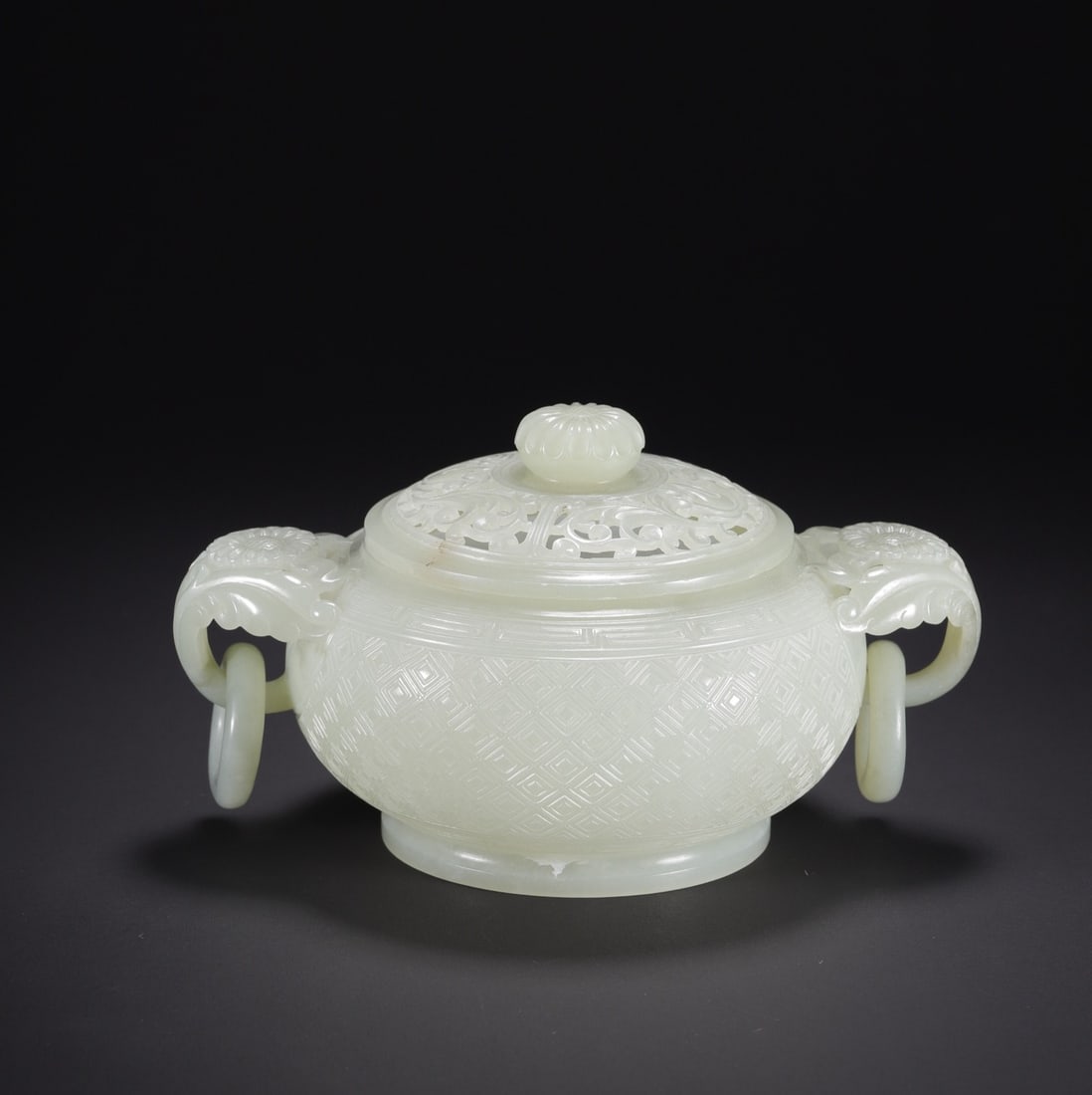 An Exquisite White Jade Lotus Pattern Double-Ears Censer: An Exquisite White Jade Lotus Pattern Double-Ears Censer Qing Dynasty, China Size:13.8cmx10cmx7.5cm Weight:700.5g (The Dimensions Of All Batches Are Manually Measured.If You Need More Detailed
