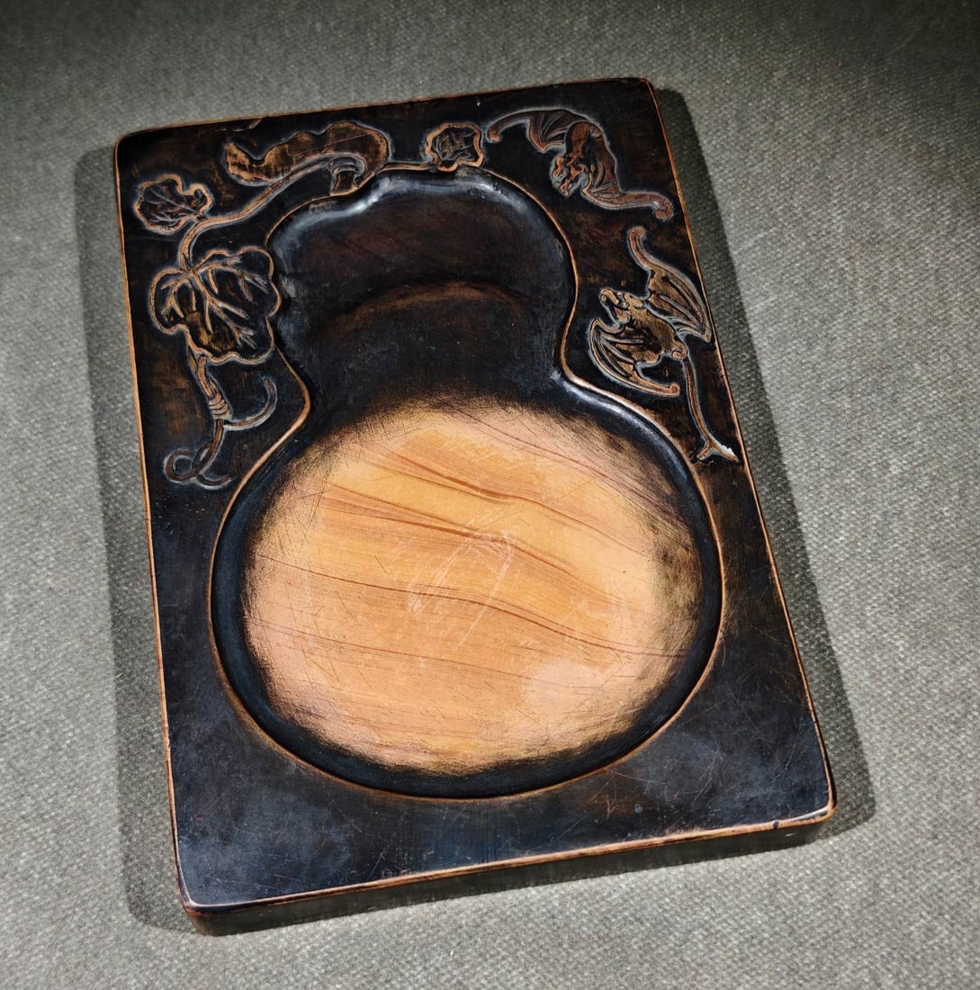 An Exquisite Bats Pattern with poem Inkstone - 6