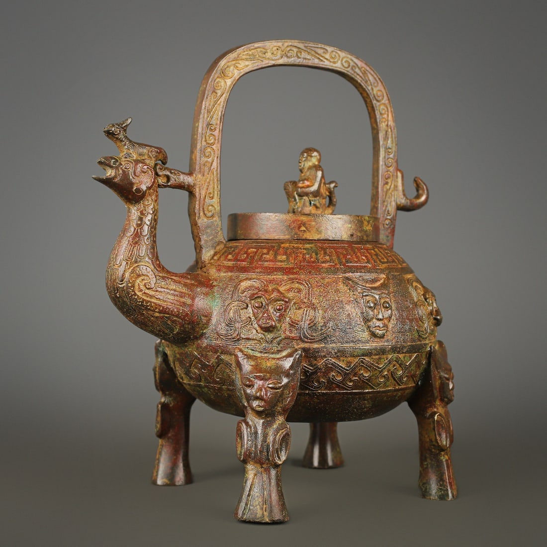 An Exquisite Bronze Beast-Face Pattern Ewer - 3