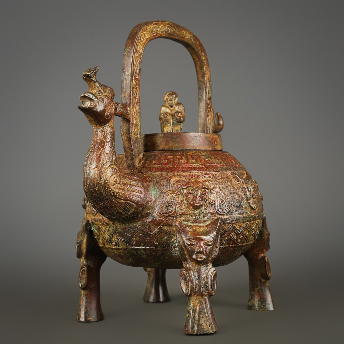 An Exquisite Bronze Beast-Face Pattern Ewer - 5
