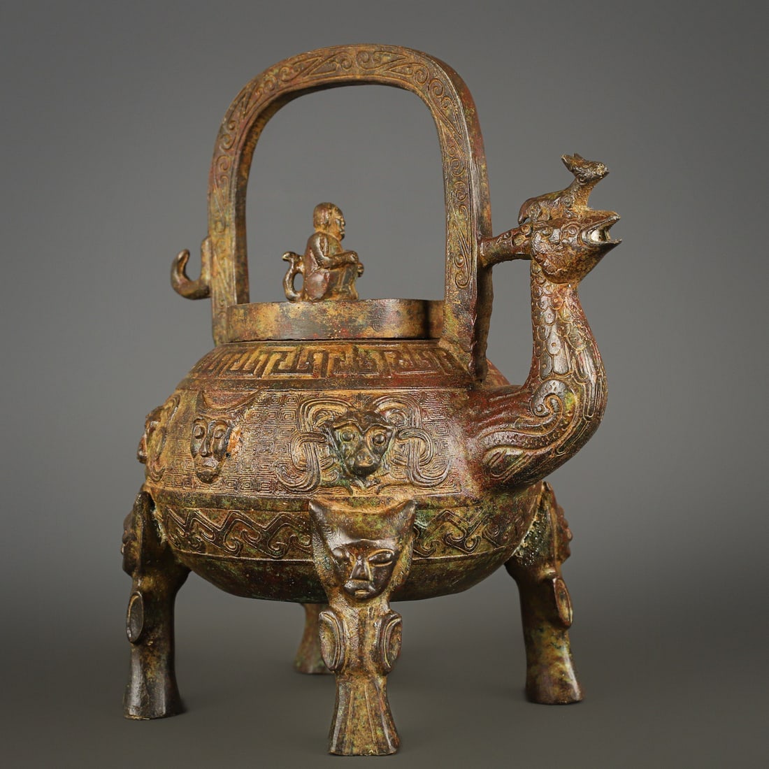 An Exquisite Bronze Beast-Face Pattern Ewer - 6