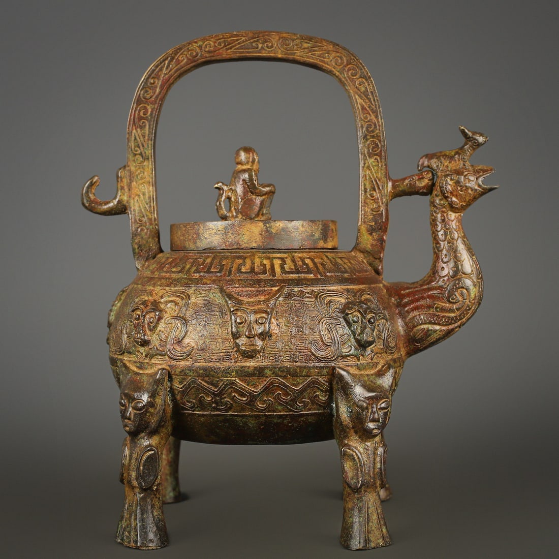 An Exquisite Bronze Beast-Face Pattern Ewer - 7