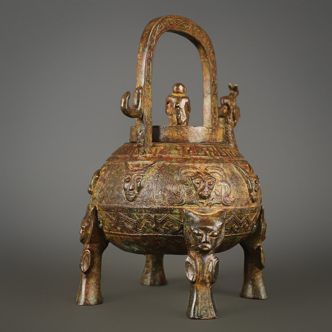 An Exquisite Bronze Beast-Face Pattern Ewer - 8