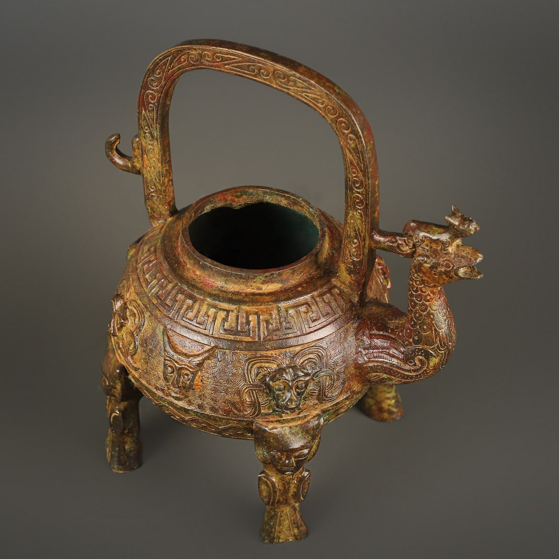 An Exquisite Bronze Beast-Face Pattern Ewer - 9