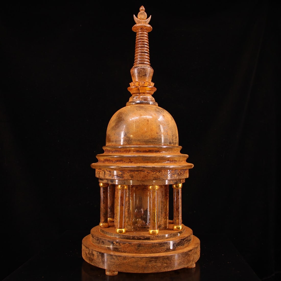An Exquisite Crystal Painted Gold Pagoda: An Exquisite Crystal Painted Gold Pagoda Qing Dynasty, China Size:72cmx30cm Weight:65kg (The Dimensions Of All Batches Are Manually Measured.If You Need More Detailed Information, Please Contact Our
