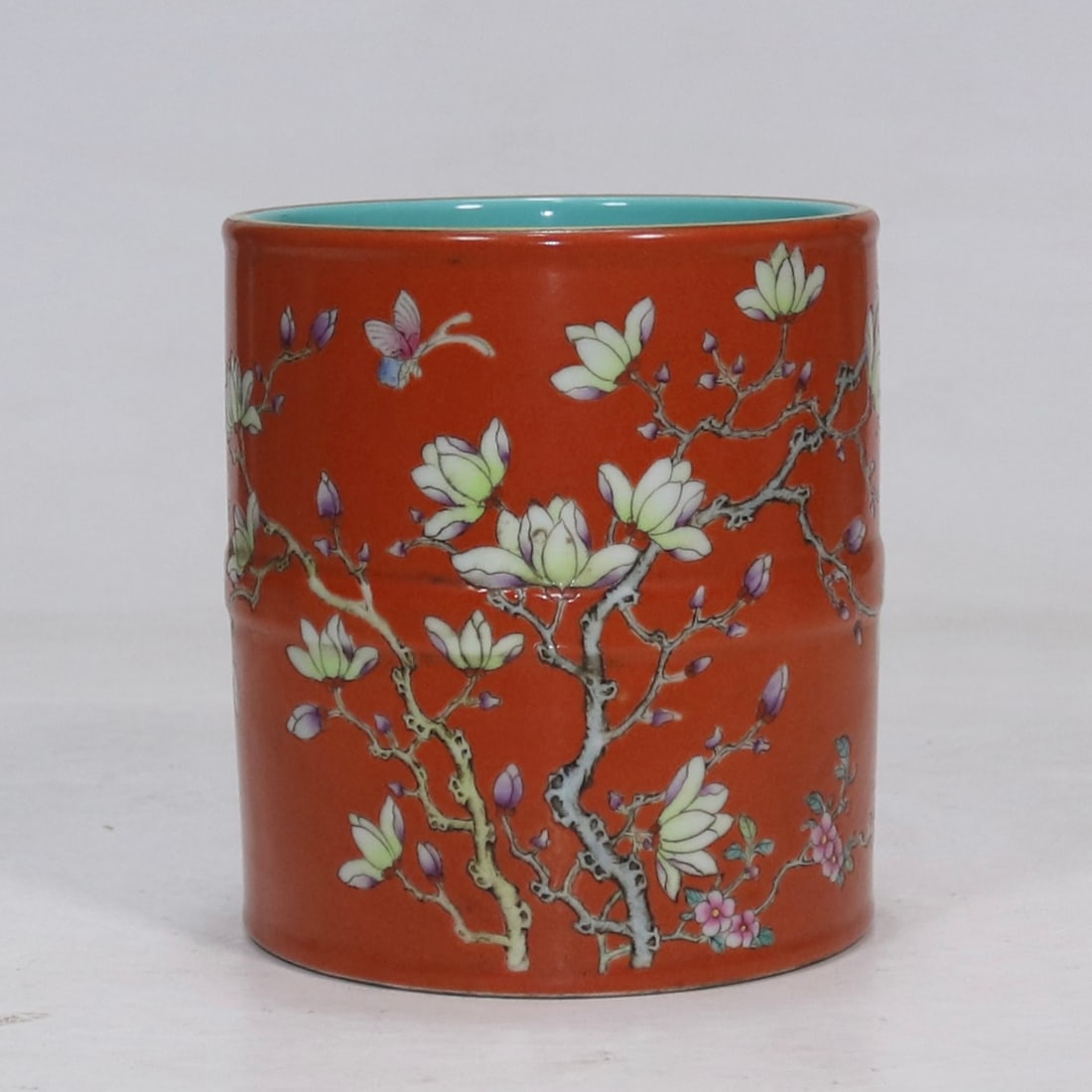 An Exquisite Coral Red Glazed Flower Pattern Brush Pot (1 of 9)