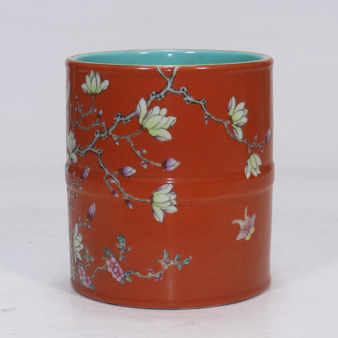 An Exquisite Coral Red Glazed Flower Pattern Brush Pot - 3