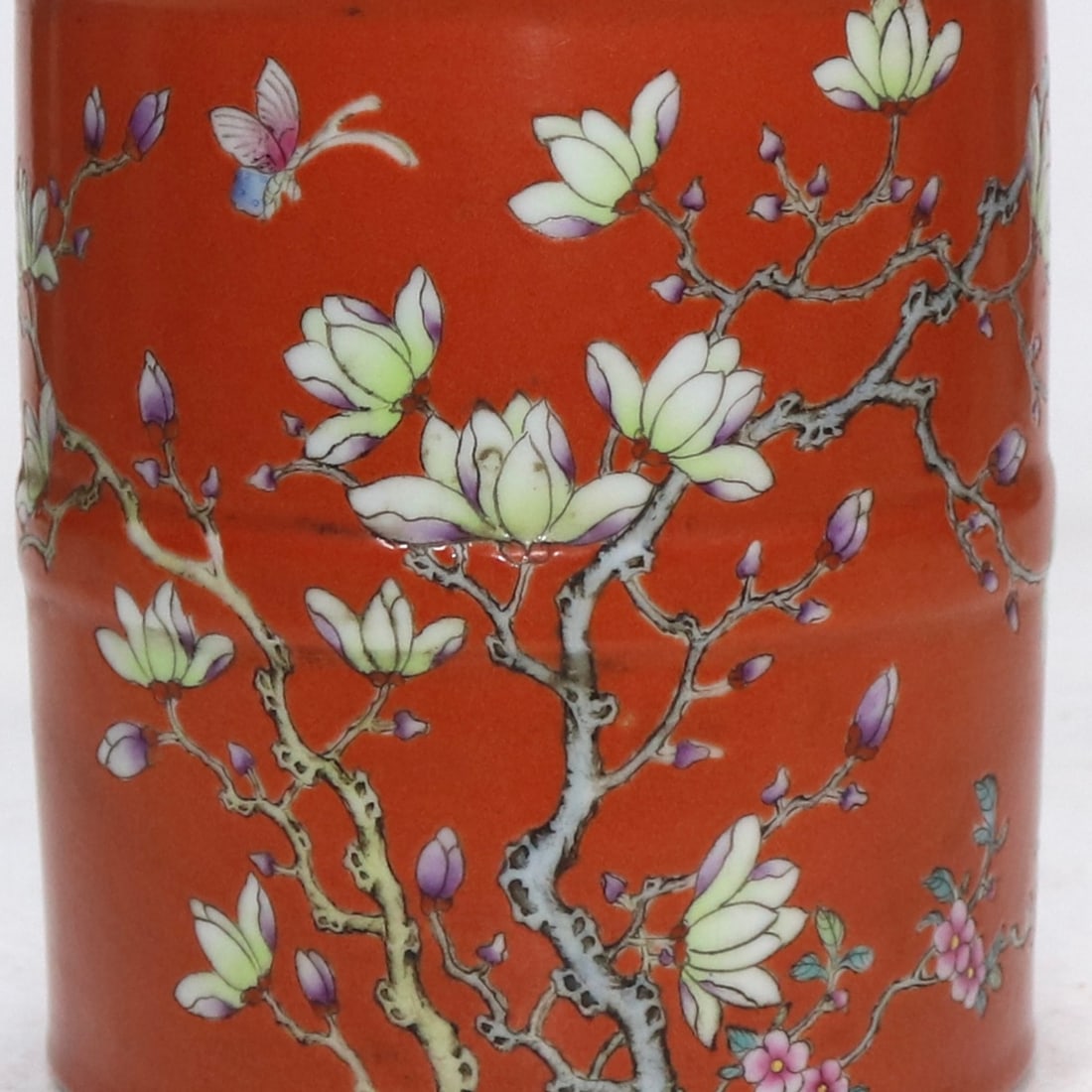 An Exquisite Coral Red Glazed Flower Pattern Brush Pot - 5