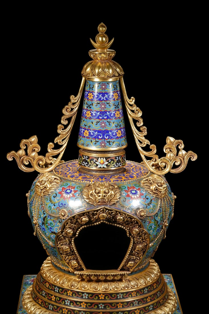An Exquisite Cloisonne Lotus Pattern Auspicious Beast Pattern Pagoda - 4