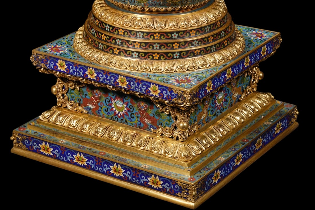 An Exquisite Cloisonne Lotus Pattern Auspicious Beast Pattern Pagoda - 6