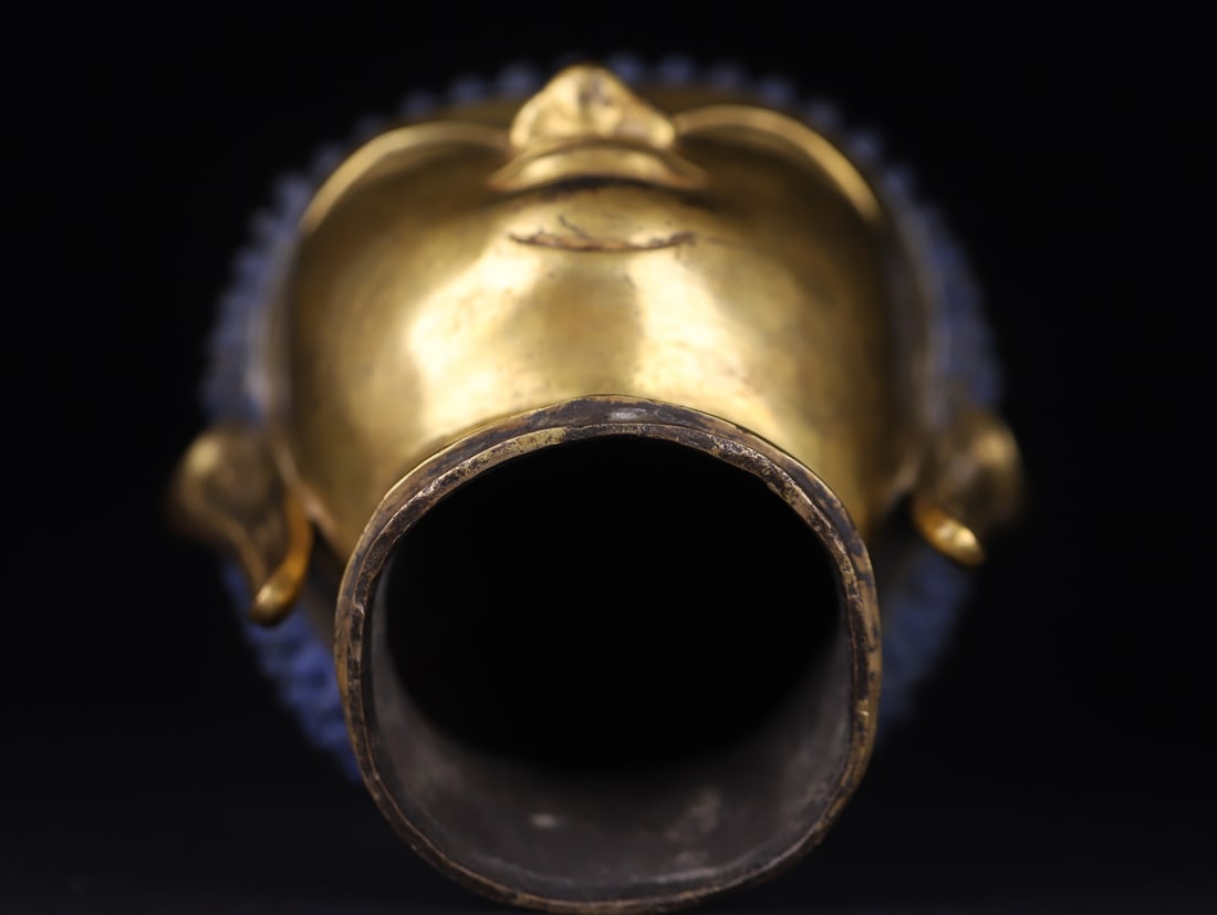 An Exquisite Gilt Bronze Buddha head - 9