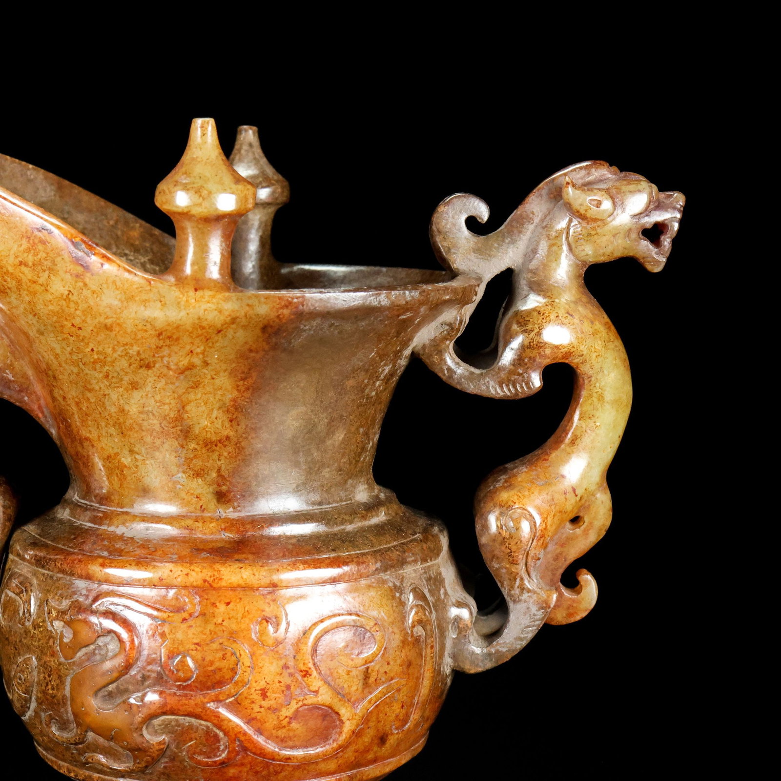 An Exquisite White Jade Tripod Dragon Pattern Goblet - 4